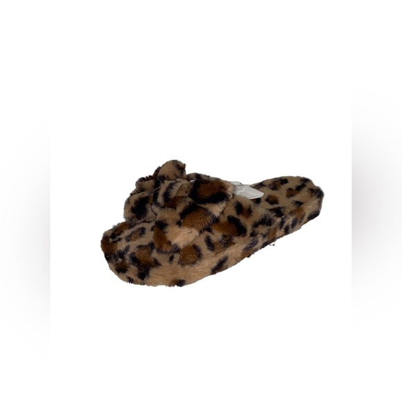 NEW Trensetter-2 Leopard Print Cute Cozy Bow Tie Fluffy Slippers Women 10M - Picture 2 of 8